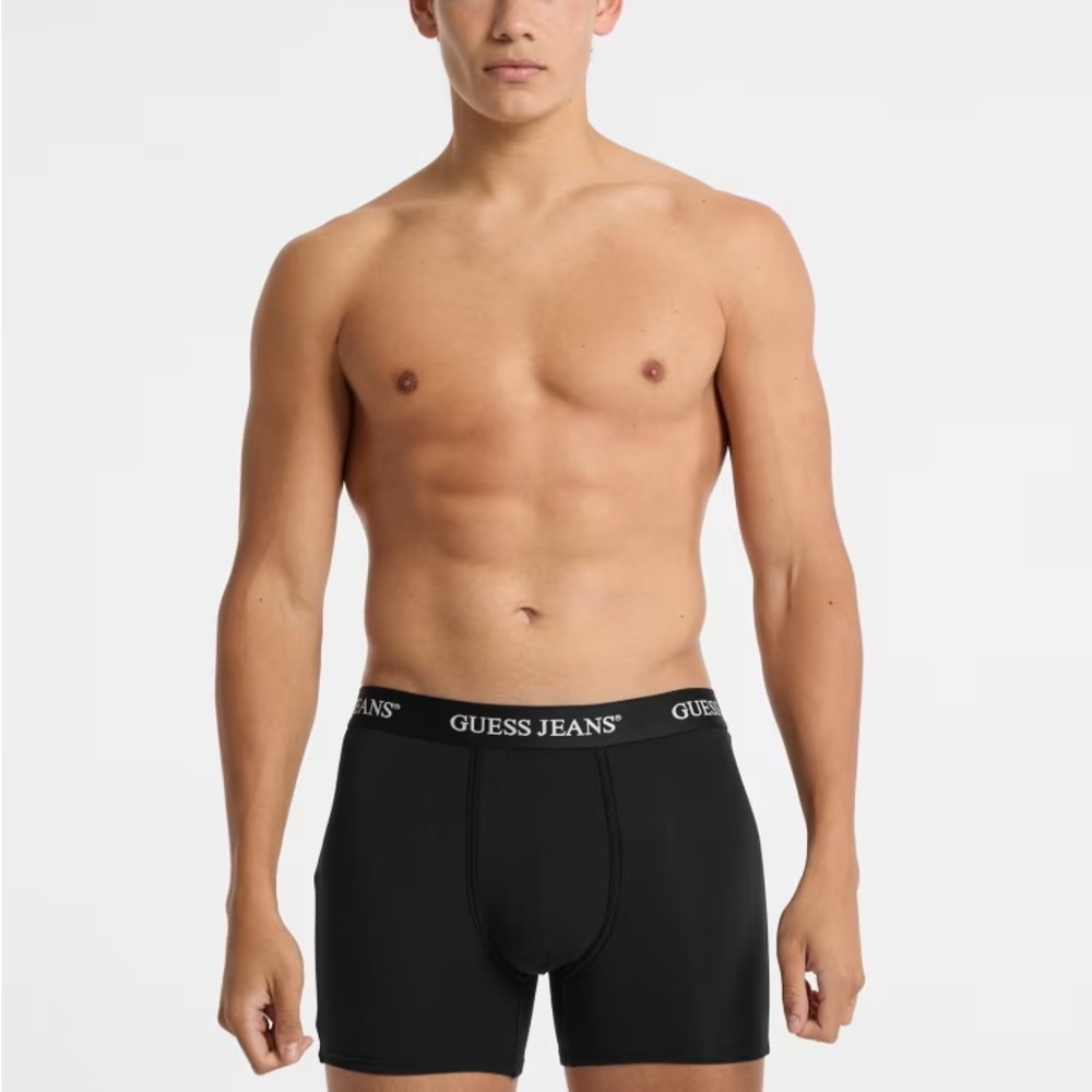 Guess Men's Black Boxer Briefs with Logo Waistband
